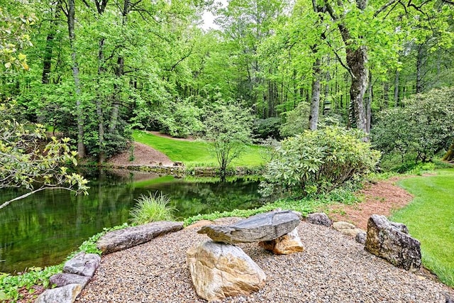 view of yard with a water view