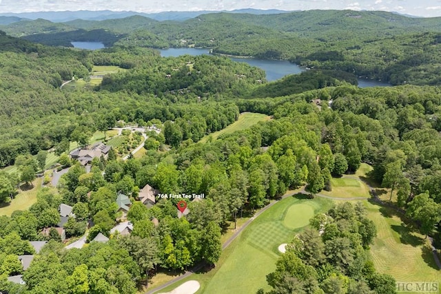 aerial view featuring a water and mountain view