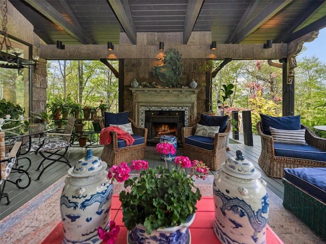 13084 Canada Rd, Tuckasegee, NC 28783 - view of patio / terrace featuring an outdoor living space with a fireplace