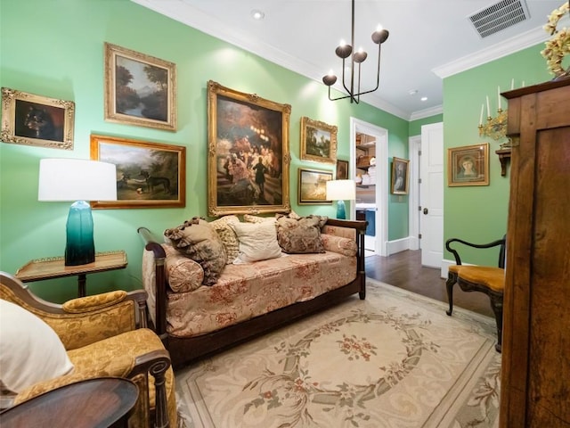 13084 Canada Rd, Tuckasegee, NC 28783 - sitting room with a chandelier, baseboards, ornamental molding, recessed lighting, and wood finished floors