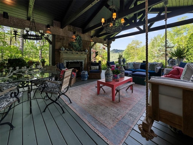 13084 Canada Rd, Tuckasegee, NC 28783 - deck featuring an outdoor living space with a fireplace