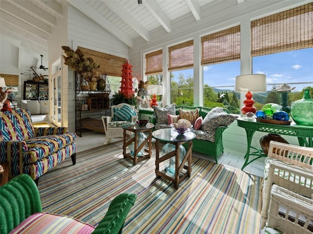13084 Canada Rd, Tuckasegee, NC 28783 - sunroom featuring beamed ceiling and high vaulted ceiling