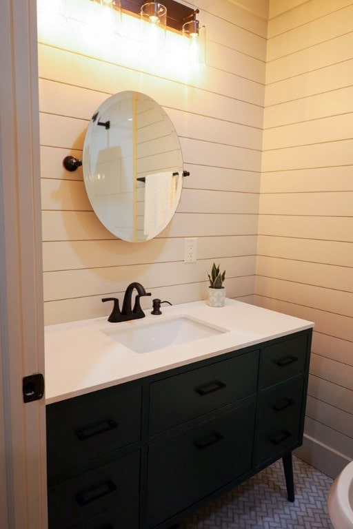 94 Breezy Knob Rd, Franklin, NC 28734 - half bath with vanity and wooden walls