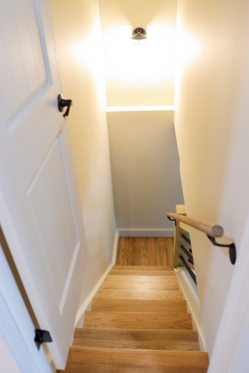 94 Breezy Knob Rd, Franklin, NC 28734 - stairway featuring wood finished floors