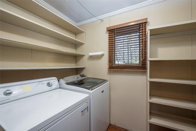334 Back Nine Ln, Sapphire, NC 28774 - washroom with separate washer and dryer and crown molding