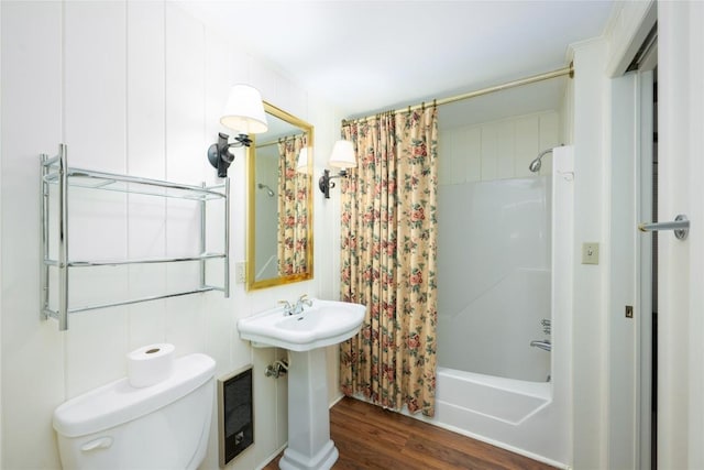 334 Back Nine Ln, Sapphire, NC 28774 - bathroom with shower / tub combo with curtain and wood finished floors