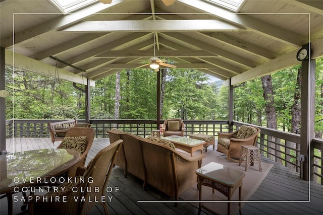 334 Back Nine Ln, Sapphire, NC 28774 - wooden deck featuring ceiling fan and outdoor lounge area