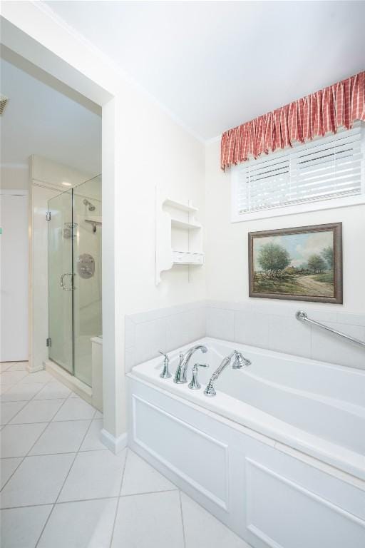 334 Back Nine Ln, Sapphire, NC 28774 - bathroom featuring a shower stall, a bath, and tile patterned floors