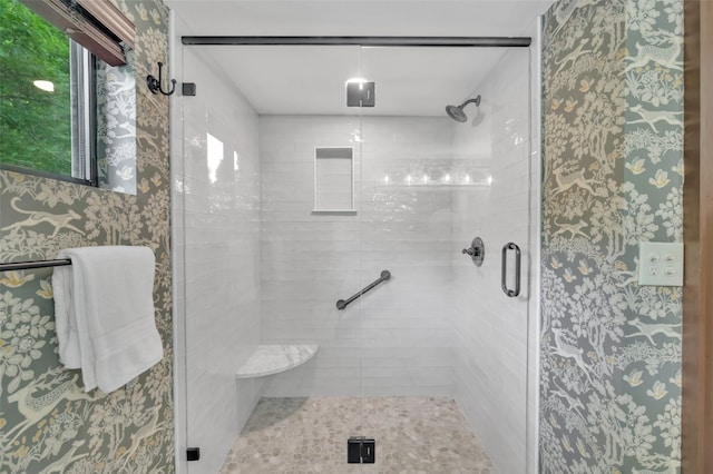 55 Toxaway Shrs Unit 14, Lake Toxaway, NC 28747 - full bath featuring a shower stall and wallpapered walls