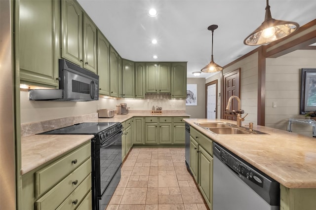 55 Toxaway Shrs Unit 14, Lake Toxaway, NC 28747 - kitchen featuring green cabinets, stainless steel dishwasher, black electric range oven, and recessed lighting