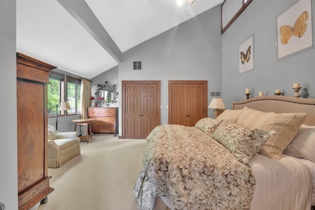 55 Toxaway Shrs Unit 14, Lake Toxaway, NC 28747 - carpeted bedroom featuring high vaulted ceiling and multiple closets