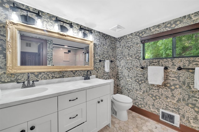 55 Toxaway Shrs Unit 14, Lake Toxaway, NC 28747 - full bathroom with double vanity, tile patterned floors, and wallpapered walls