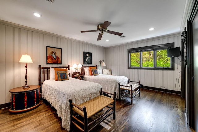 515 Stillmont Cir, Cashiers, NC 28717 - bedroom featuring ornamental molding, wood finished floors, a ceiling fan, baseboards, and recessed lighting