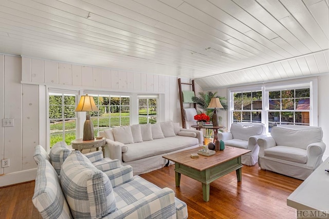 sunroom with wood ceiling