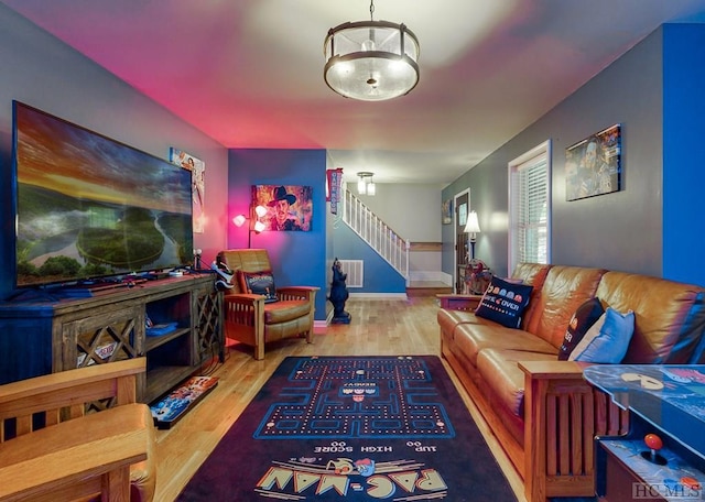 living room with hardwood / wood-style flooring