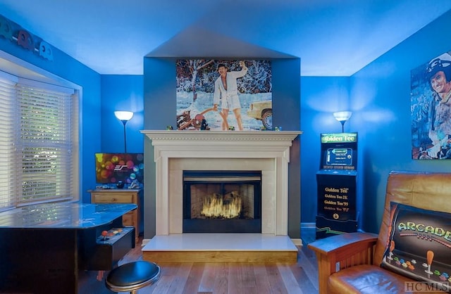 living area with hardwood / wood-style flooring