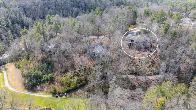 aerial view with a wooded view