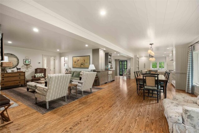 358 Jodytown Rd, Cashiers, NC 28717 - living room with light wood-style flooring, recessed lighting, and a chandelier
