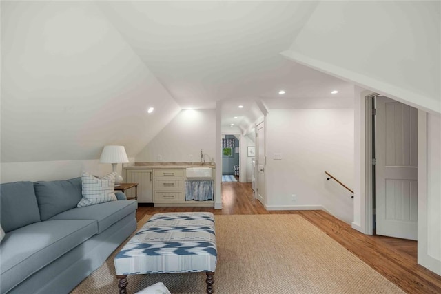 358 Jodytown Rd, Cashiers, NC 28717 - living area featuring light wood-style flooring, vaulted ceiling, and recessed lighting