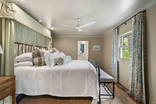 358 Jodytown Rd, Cashiers, NC 28717 - bedroom featuring wood finished floors, ceiling fan, crown molding, and baseboards