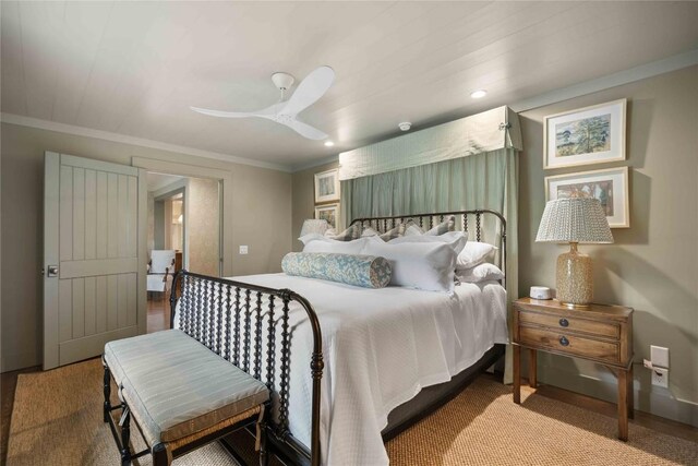 358 Jodytown Rd, Cashiers, NC 28717 - bedroom featuring crown molding, a ceiling fan, and recessed lighting