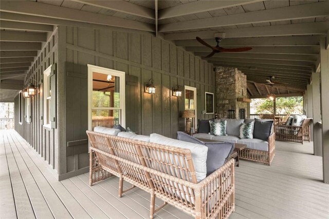 358 Jodytown Rd, Cashiers, NC 28717 - porch featuring an outdoor living space and ceiling fan
