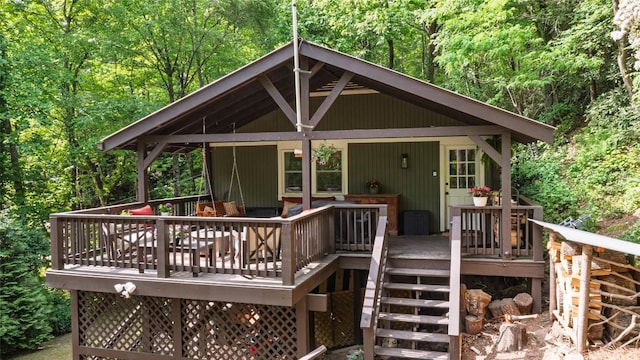 4860 Horse Cove Rd, Highlands, NC 28741 - wooden deck with stairs and a view of trees