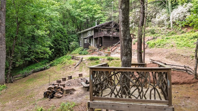 4860 Horse Cove Rd, Highlands, NC 28741 - view of yard with a wooden deck and a forest view