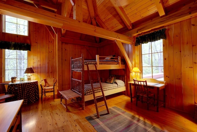 1528 Cold Mountain Rd, Lake Toxaway, NC 28747 - bedroom featuring hardwood / wood-style floors, wood walls, and wood ceiling