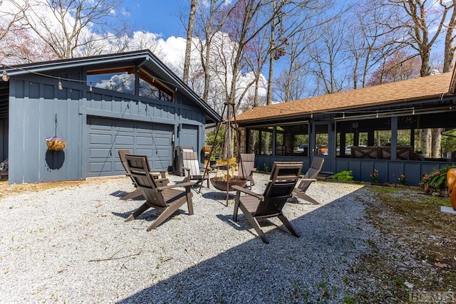 view of yard with a garage