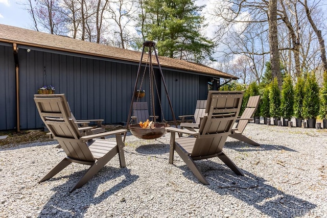 view of patio featuring a fire pit