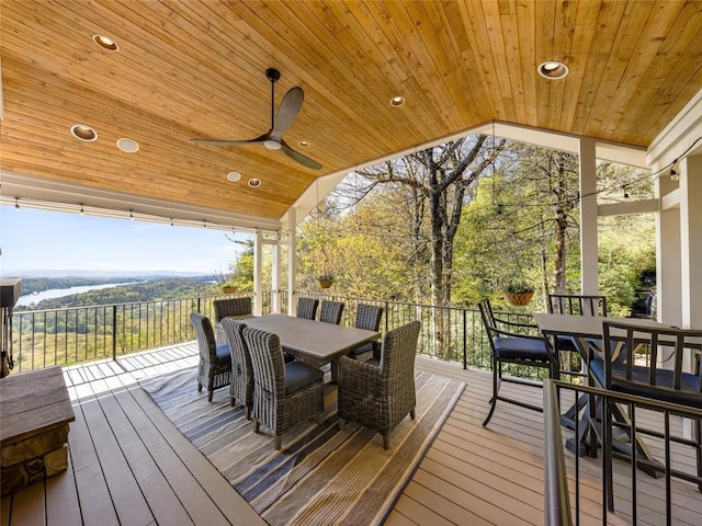 199 Mills Creek Point Rd, Lake Toxaway, NC 28747 - wooden deck with ceiling fan and outdoor dining area