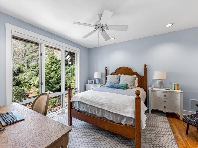 199 Mills Creek Point Rd, Lake Toxaway, NC 28747 - bedroom with a ceiling fan, recessed lighting, and wood finished floors