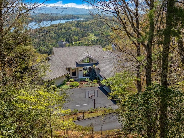 199 Mills Creek Point Rd, Lake Toxaway, NC 28747 - birds eye view of property featuring a water view and a wooded view