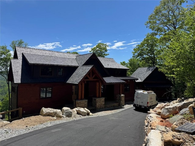 523 Broadview Dr, Highlands, NC 28741 - rustic home featuring driveway and covered porch