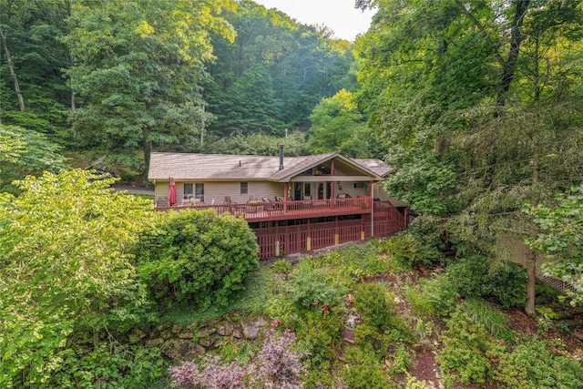 3398 Cullowhee Forest Rd, Cullowhee, NC 28723 - rear view of property with a forest view and a wooden deck