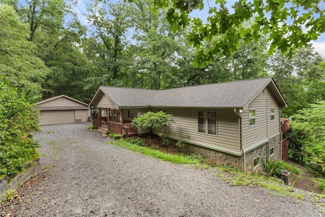 3398 Cullowhee Forest Rd, Cullowhee, NC 28723 - single story home featuring an outdoor structure, roof with shingles, a garage, and covered porch