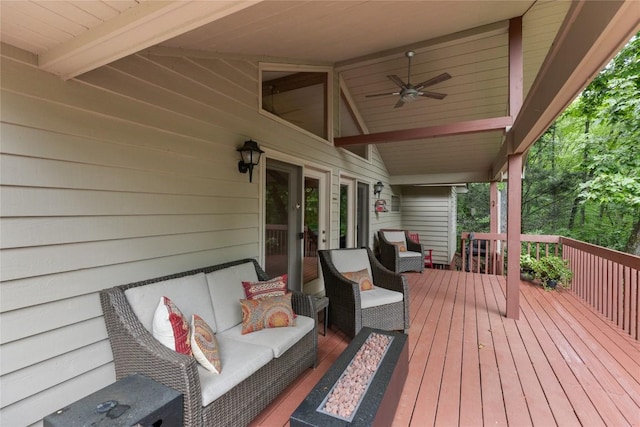 3398 Cullowhee Forest Rd, Cullowhee, NC 28723 - wooden deck featuring a ceiling fan, an outdoor hangout area, and french doors