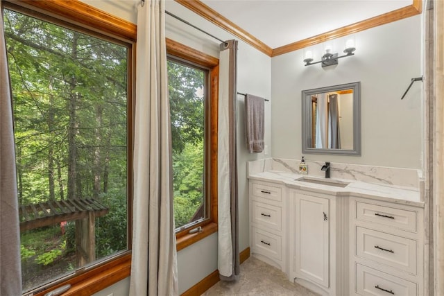 3398 Cullowhee Forest Rd, Cullowhee, NC 28723 - bathroom with vanity and ornamental molding