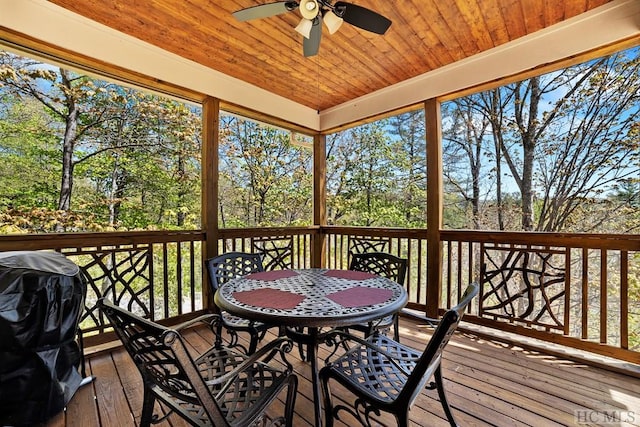 wooden terrace with ceiling fan