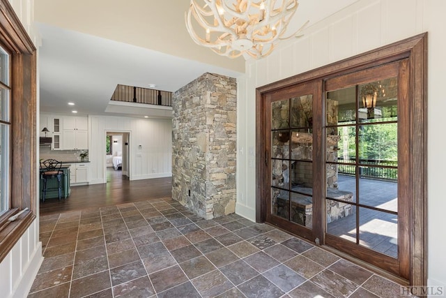 interior space with a notable chandelier