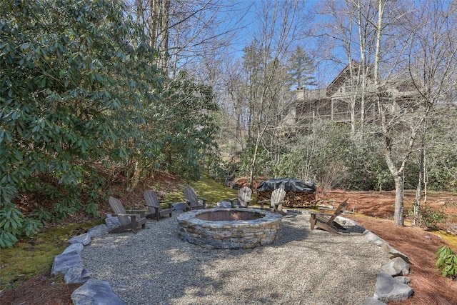 view of yard with an outdoor fire pit