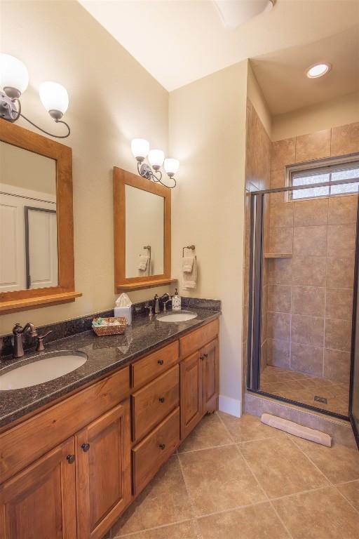 103 Southshore Dr Unit A1, Tuckasegee, NC 28783 - full bath with double vanity, a stall shower, tile patterned floors, and a sink
