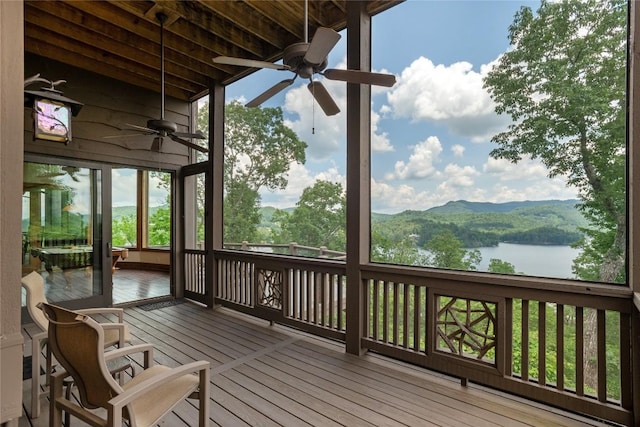 541 Summer Hill Rd, Cullowhee, NC 28723 - wooden terrace with ceiling fan and a water view