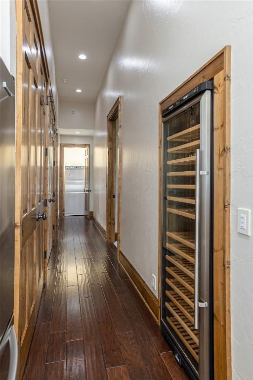541 Summer Hill Rd, Cullowhee, NC 28723 - hallway featuring dark wood-style floors, recessed lighting, and beverage cooler