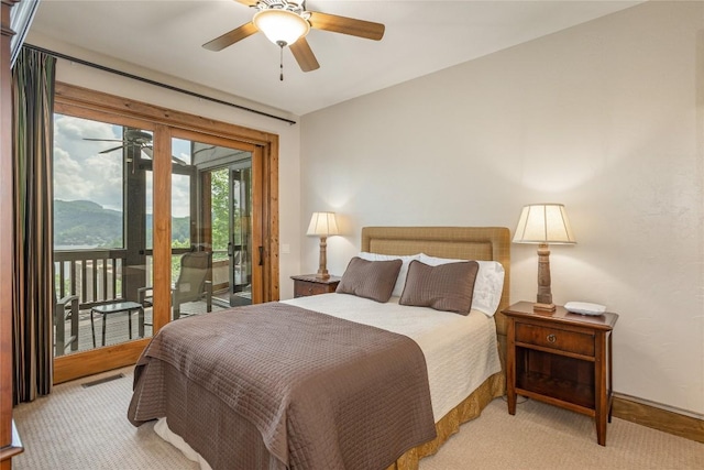 541 Summer Hill Rd, Cullowhee, NC 28723 - bedroom with access to outside, a ceiling fan, and light colored carpet