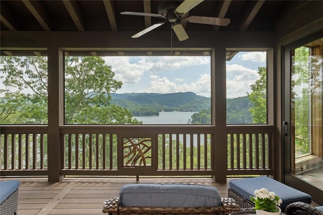 541 Summer Hill Rd, Cullowhee, NC 28723 - sunroom / solarium with a deck with water view and a ceiling fan