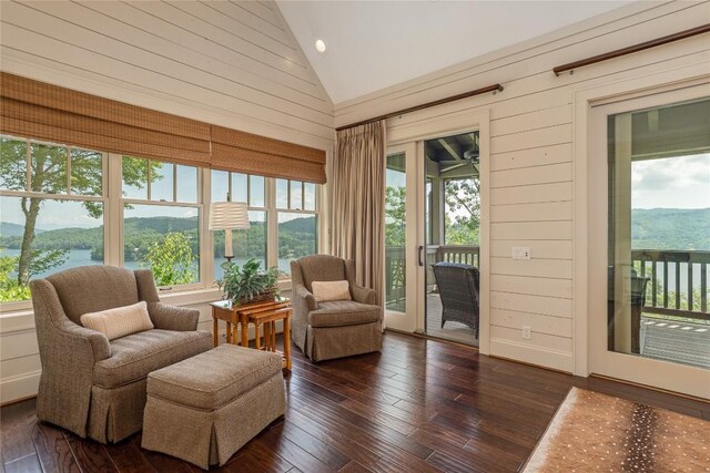 541 Summer Hill Rd, Cullowhee, NC 28723 - sunroom / solarium featuring vaulted ceiling, wood-type flooring, wood walls, and recessed lighting
