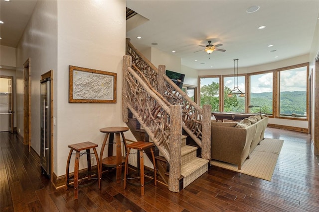 541 Summer Hill Rd, Cullowhee, NC 28723 - stairs featuring wood-type flooring, recessed lighting, and a ceiling fan