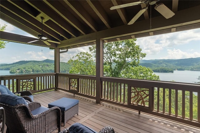 541 Summer Hill Rd, Cullowhee, NC 28723 - wooden terrace featuring a ceiling fan and a water view